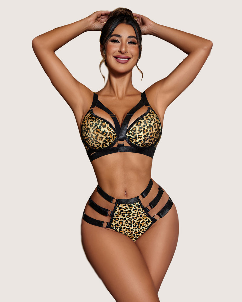 avdilove Leopard Print Push Up Bra and Panty Set