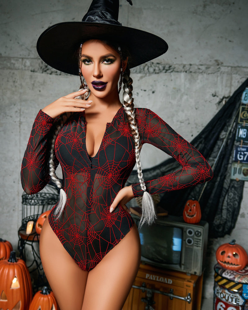 Mesh Zipper Sheer Bodysuit