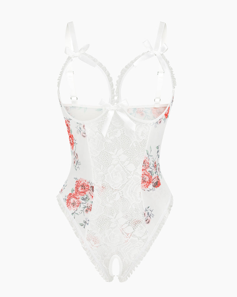 Floral Print Lace Mini Bodysuit