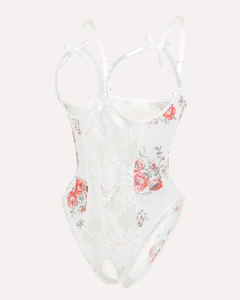 Floral Print Lace Mini Bodysuit