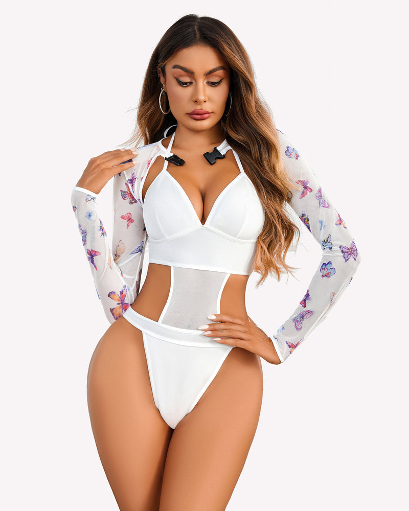 Bodysuit +Buckle Shrug Crop Top Set