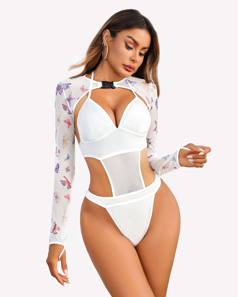 Bodysuit +Buckle Shrug Crop Top Set
