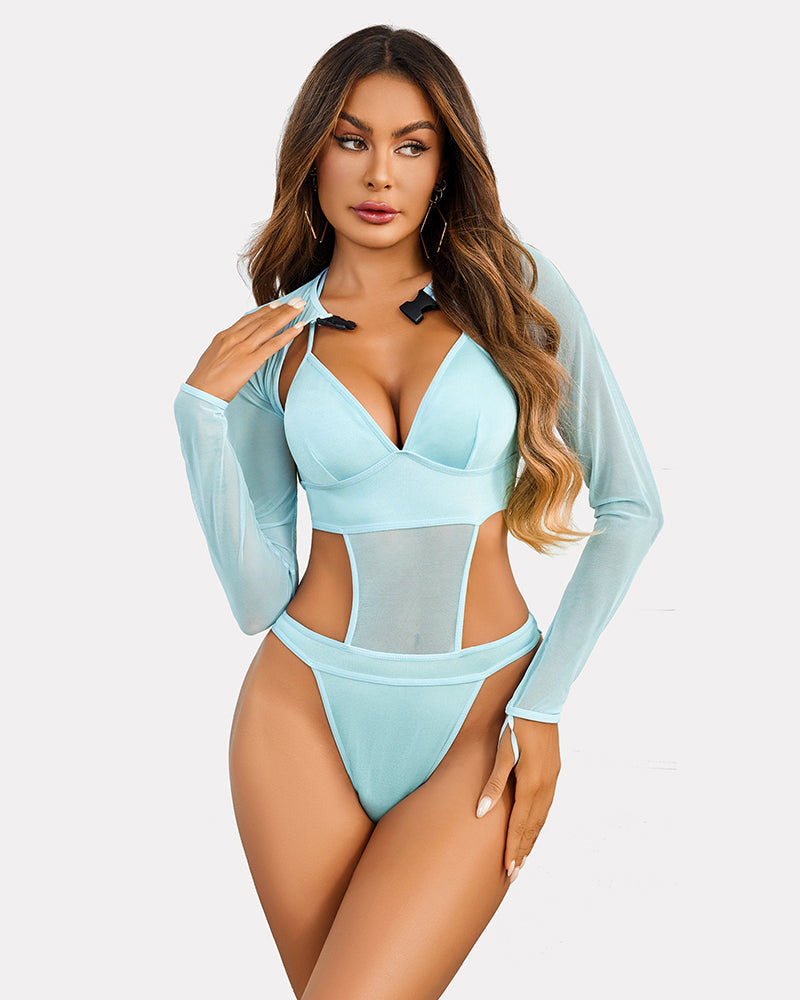 Bodysuit +Buckle Shrug Crop Top Set
