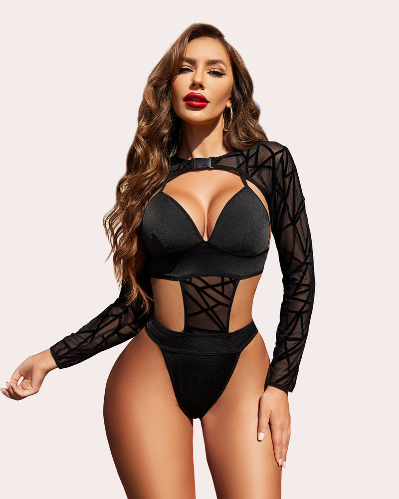 Bodysuit +Buckle Shrug Crop Top Set