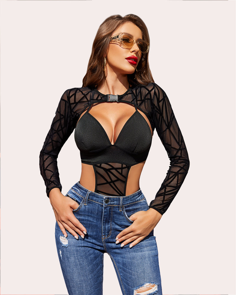 Bodysuit +Buckle Shrug Crop Top Set