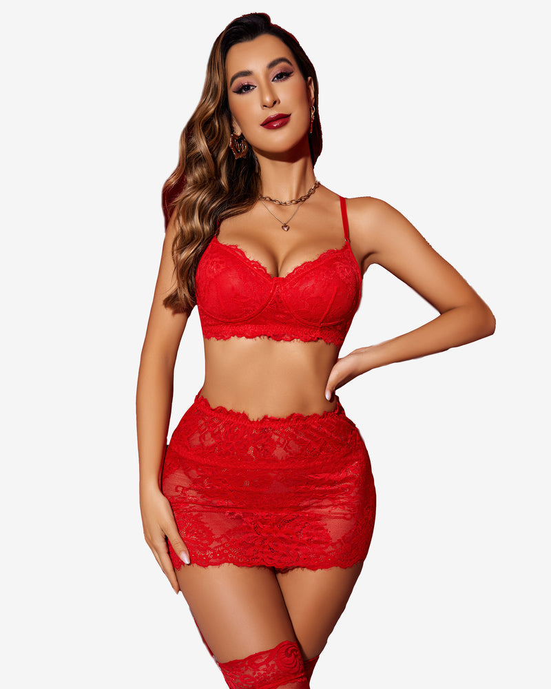 Piece Lace Garter Belt Lingerie Set With Mini Skirt