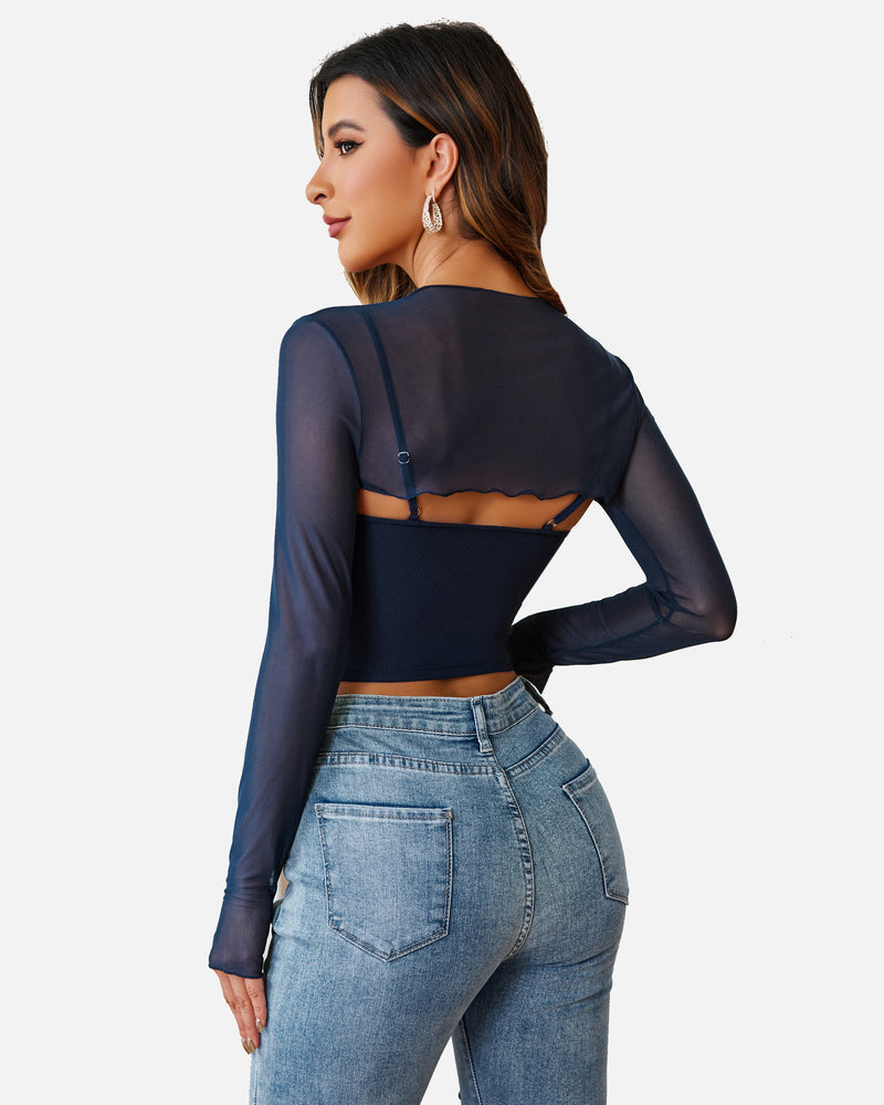 Mesh Crop Top with Cami Top Sets