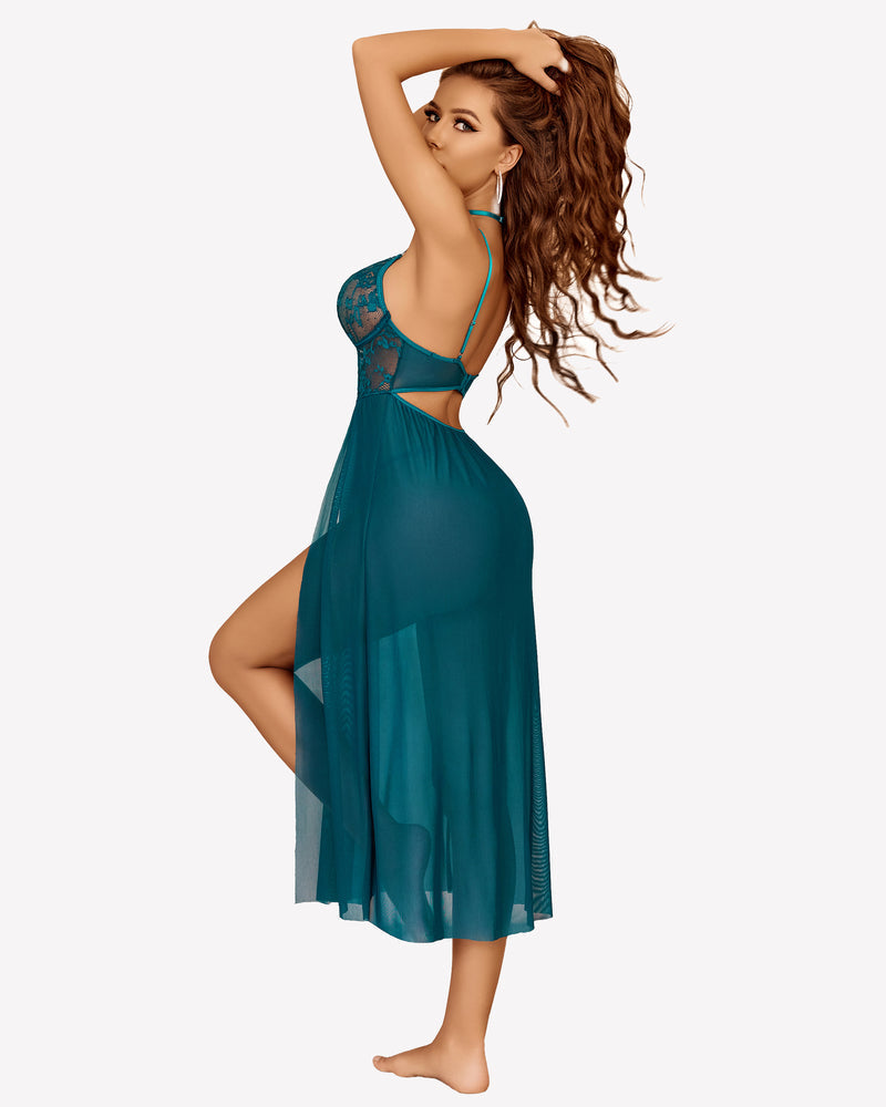 Lace Mesh Side Split Nightgown