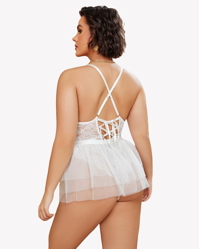 Plus Size Lace Teddy V Neck Nighty