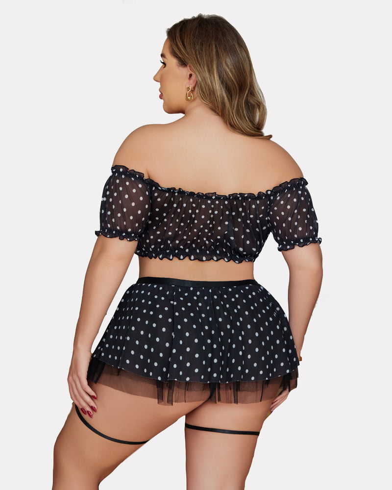 Plus Size Garter Mesh Lingerie Set