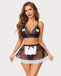 Maid Costume Floral Lace Lingerie With Chain