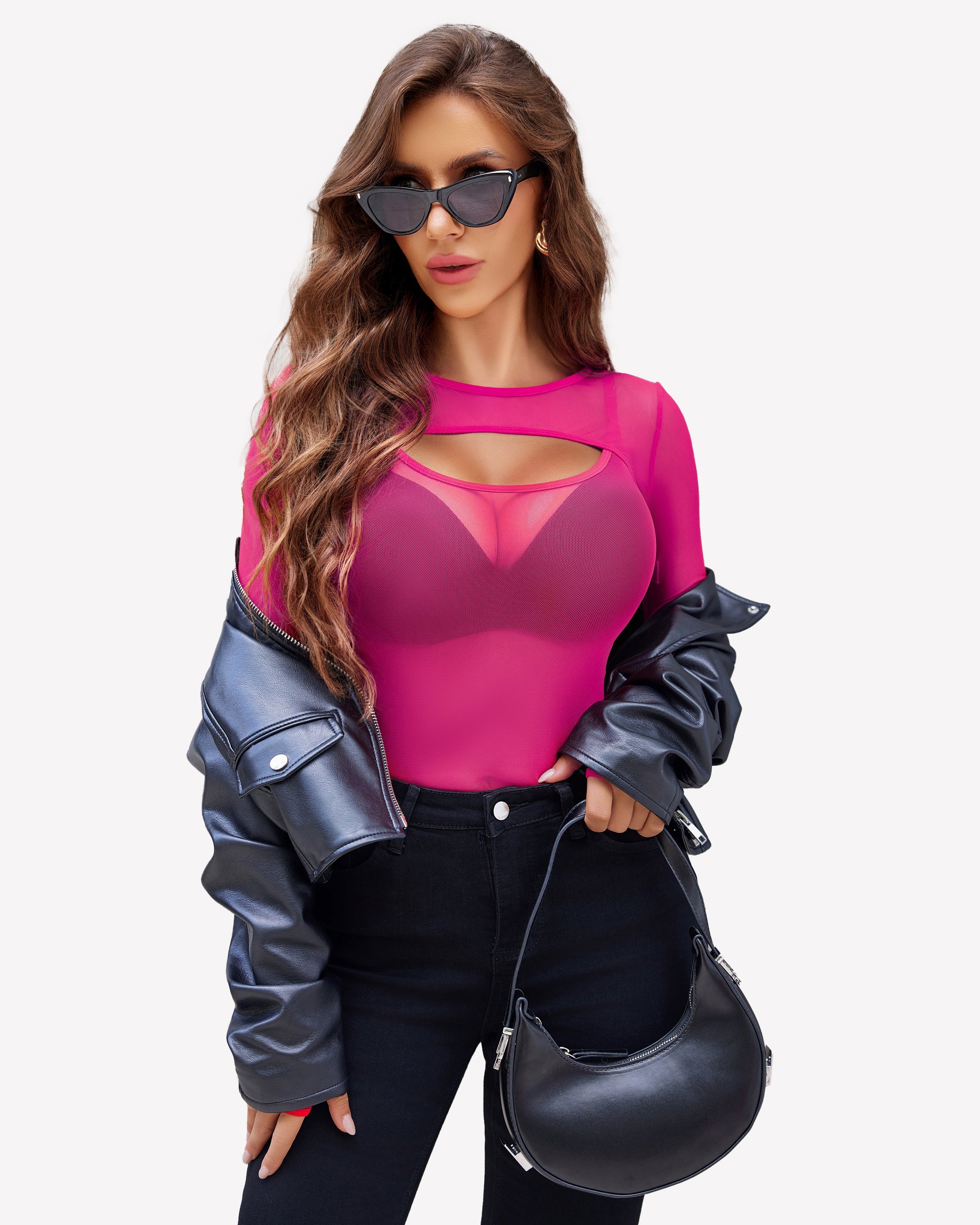 Long Sleeve Mesh Top Teddy Sheer Leotards
