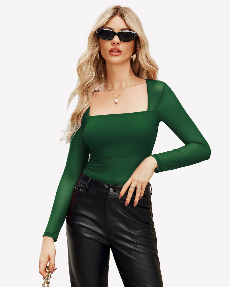 Square Neck Sheer Blouse with Lining
