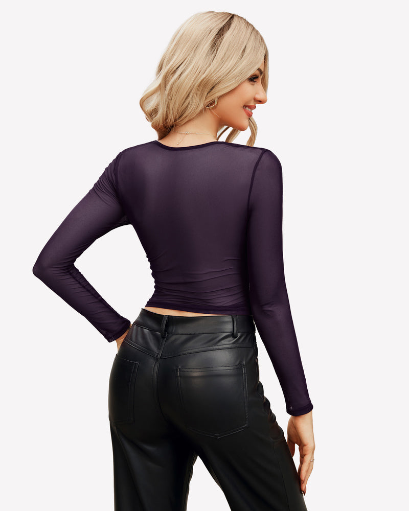 Square Neck Sheer Blouse with Lining