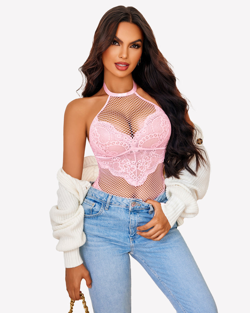 Mesh One Piece Halter Teddy