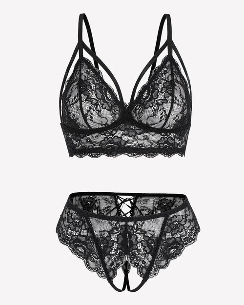 2 Piece Lace Bra and Tie-Strap Panties Set