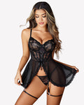 Open Front Mesh Babydoll with Garter Belts