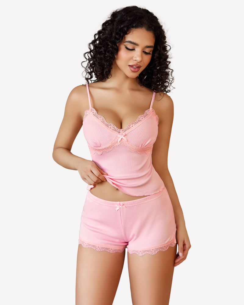 Cami Pajama Set Lace Trim Short PJ Set