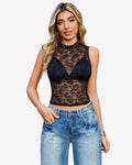 Floral Lace Tank Top Mesh Sheer Blouses