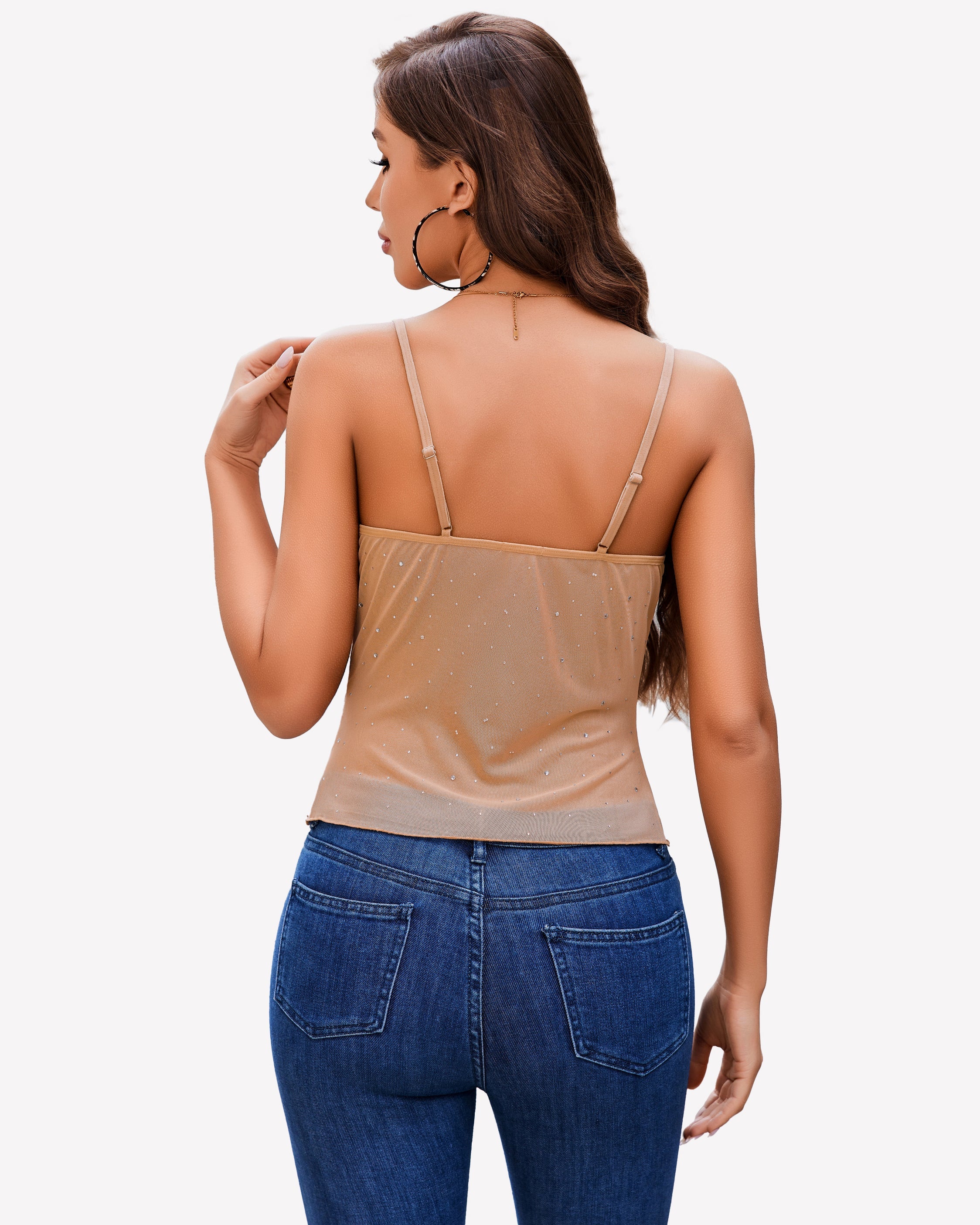 Mesh Cowl Neck Tank Top Sequin Shirt