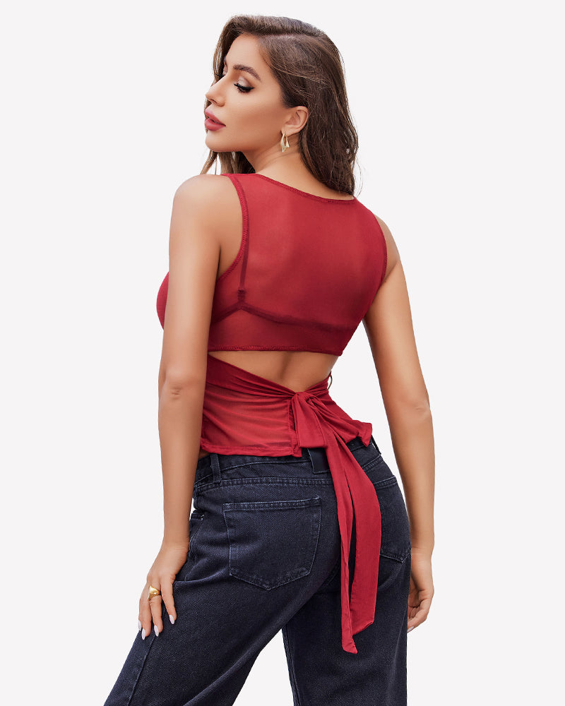 Mesh Tank Sleeveless Boat Neck Y2k Top