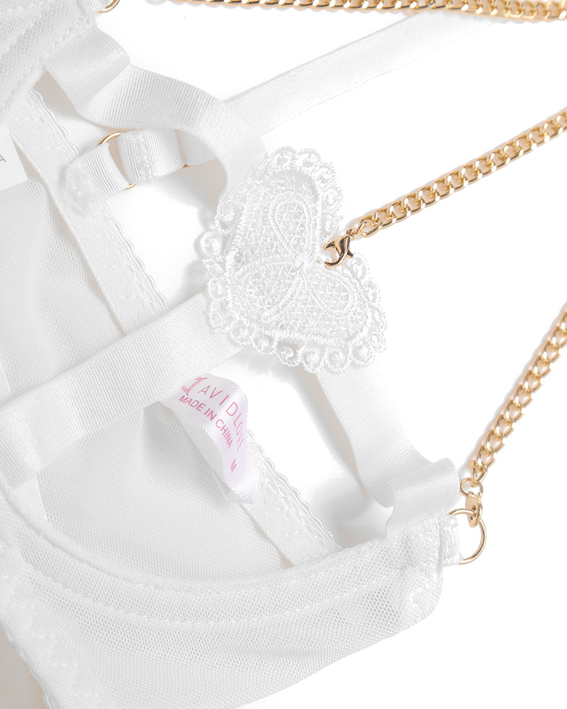 Chain Heart Cutout Bra and Panty Sets