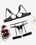 Floral Lace Bra and Panty Garter Sets