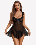 Bow Split Side Ruffle Mesh Dress with Thong