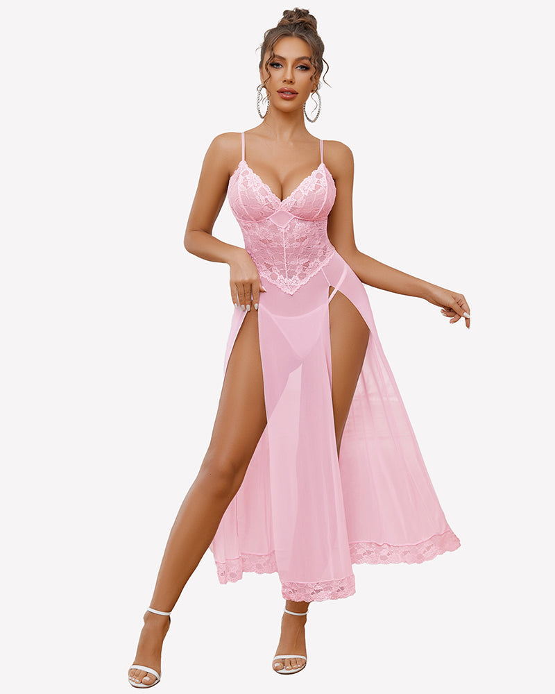 Long Lace Side Split Night Gowns
