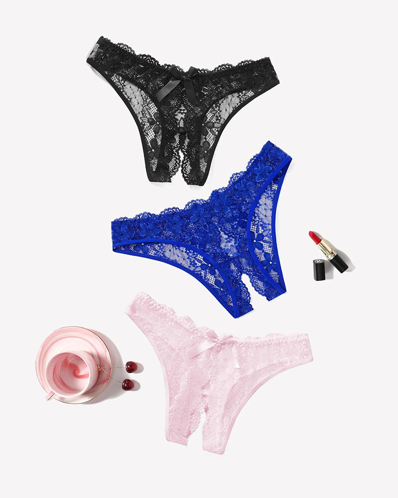 Floral Lace Briefs Hollow Out Bow Underwear