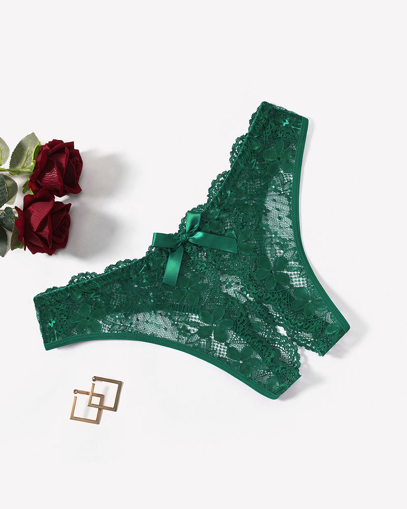 Floral Lace Briefs Hollow Out Bow Underwear