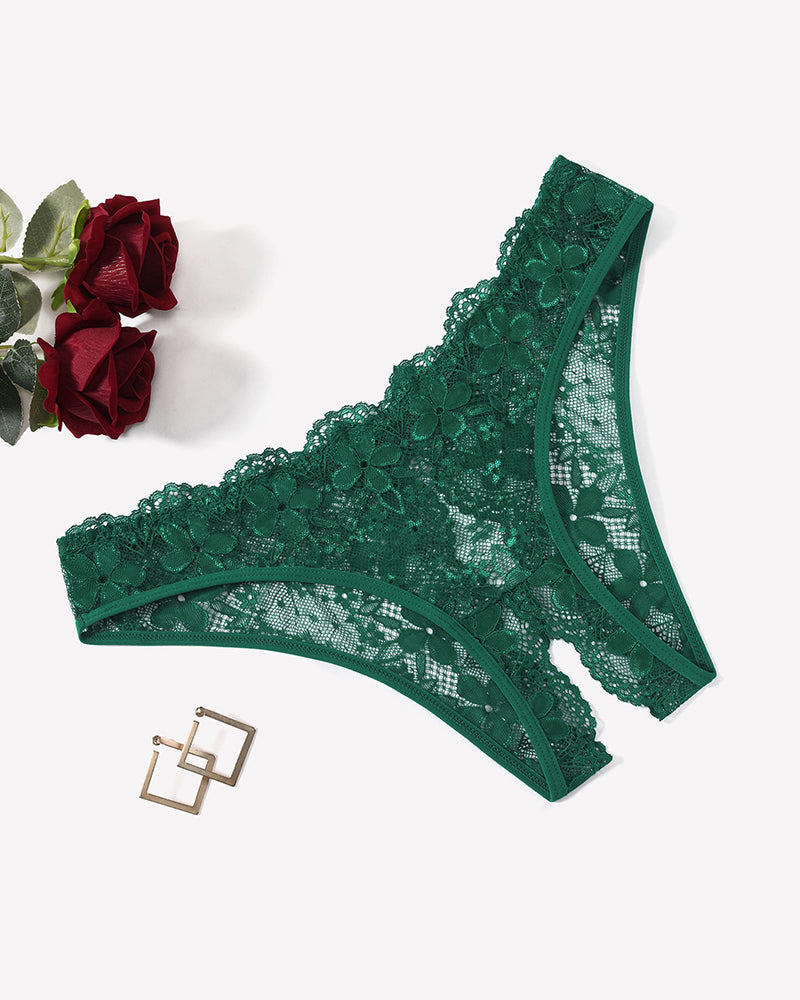 Floral Lace Briefs Hollow Out Bow Underwear