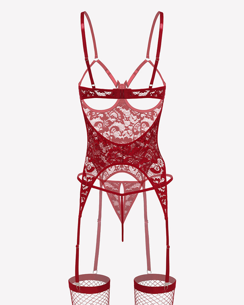 Cutout Corset Lingerie Set with Panty & Stockings
