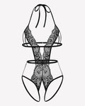 Deep V Halter Lingerie Crotchless Lace Bodysuit