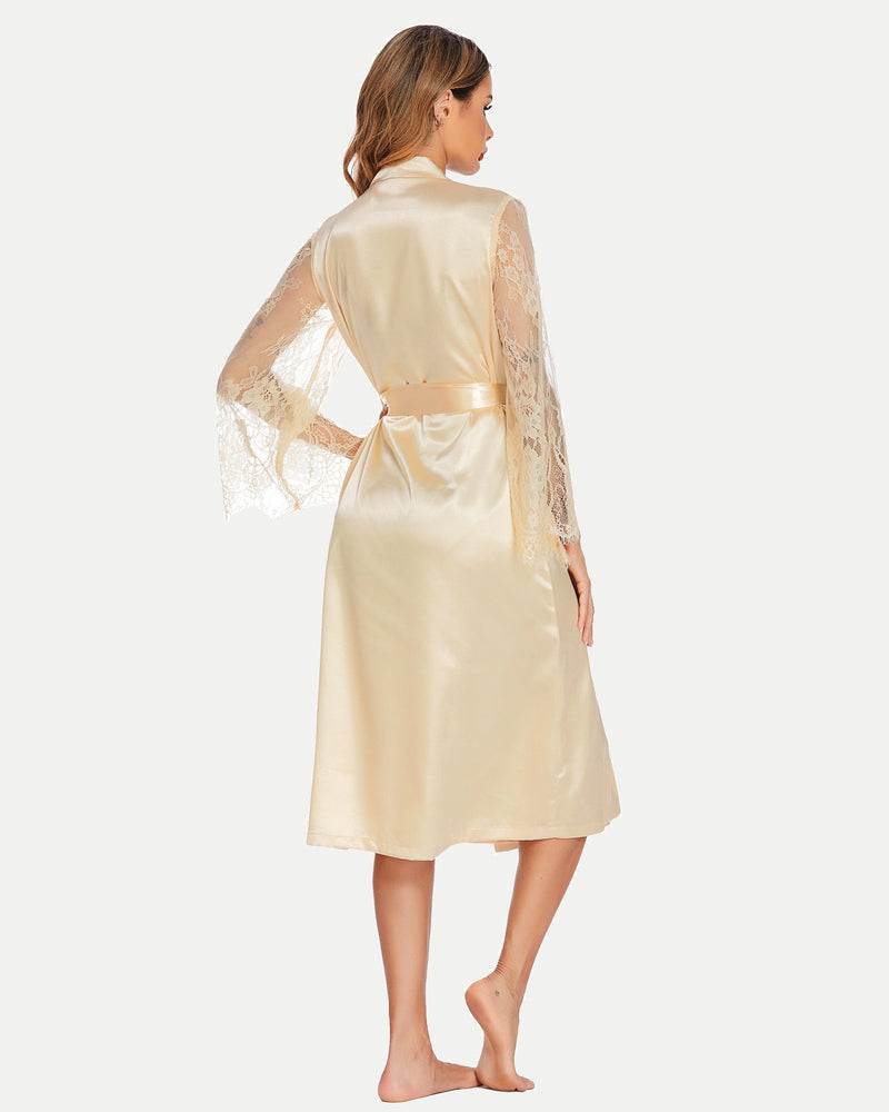 Floral Long Sleeves Lace Kimono Robe