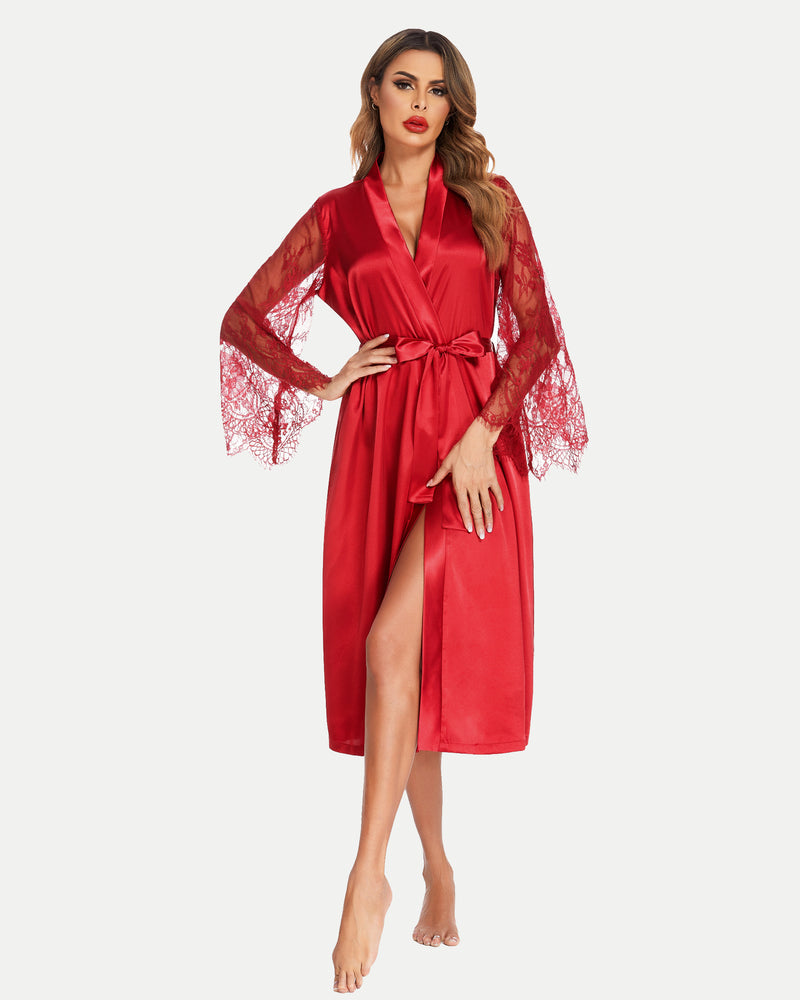 Floral Long Sleeves Lace Kimono Robe