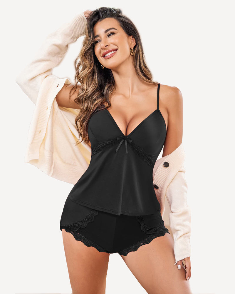 Cami Set Lace Trim Short Pjs Sets