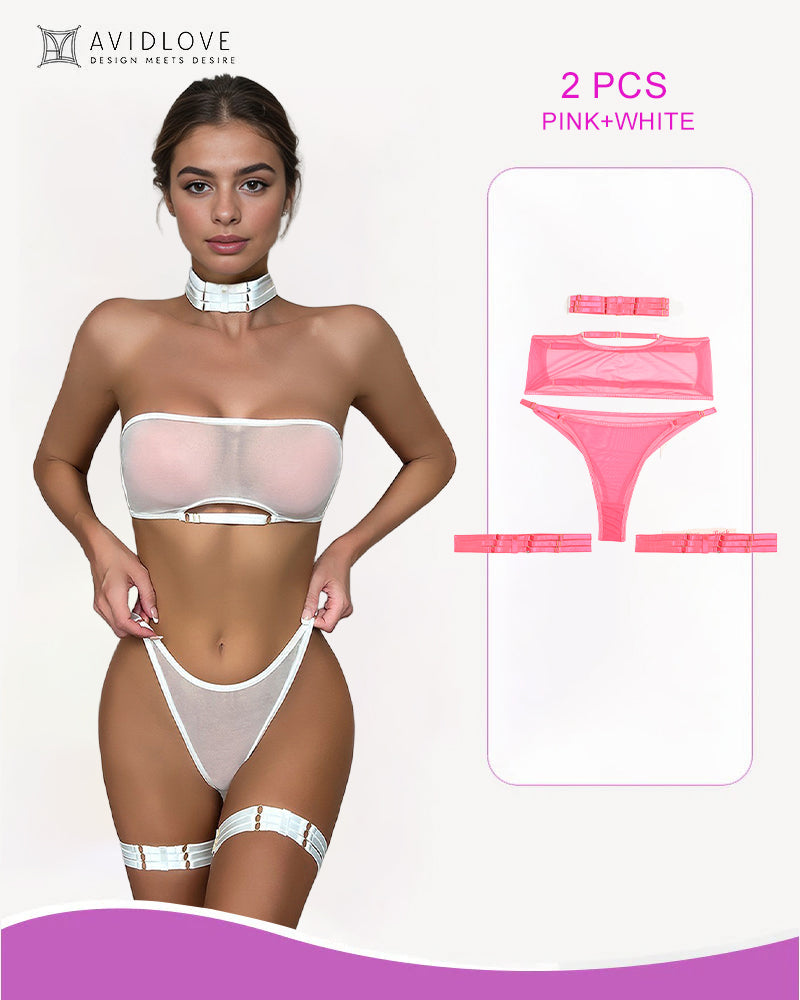 2 Packs Sheer Mesh Bra and Thong Set