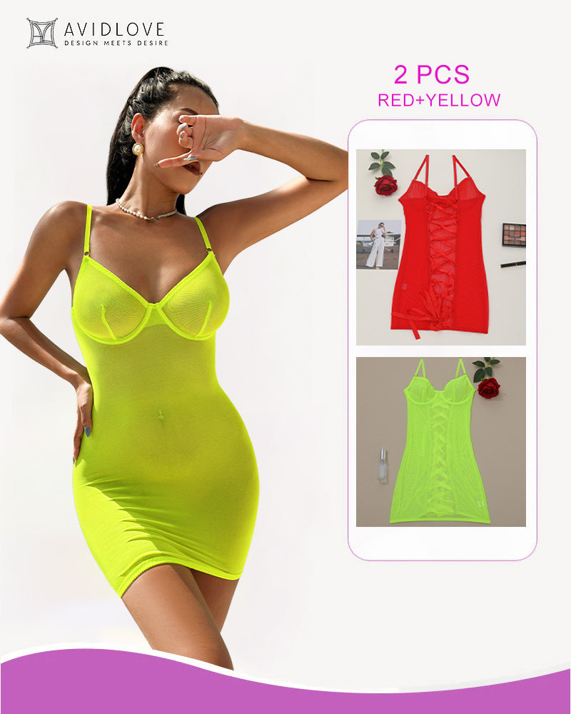 2 Packs Backless Lace-Up Mini Dresses