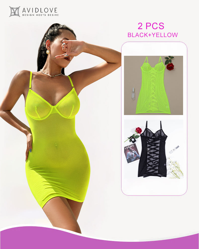 2 Packs Backless Lace-Up Mini Dresses