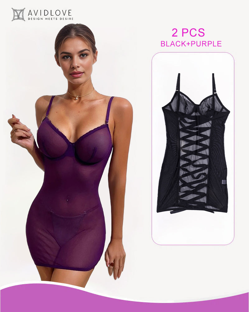 2 Packs Backless Lace-Up Mini Dresses