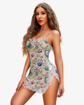 Easter Egg Print Lace Side Slit Dress