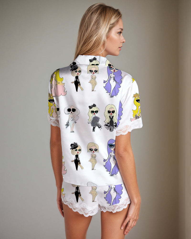 Women Music Theme Graffiti Satin Pajama Set