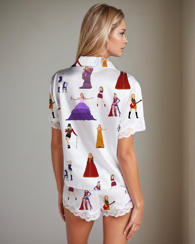 Women Cow Print Satin Pajama Set