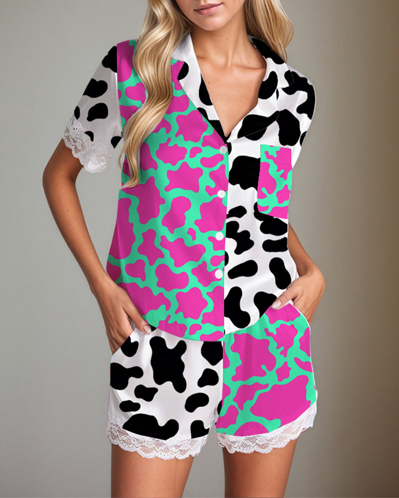 Women Music Theme Graffiti Satin Pajama Set