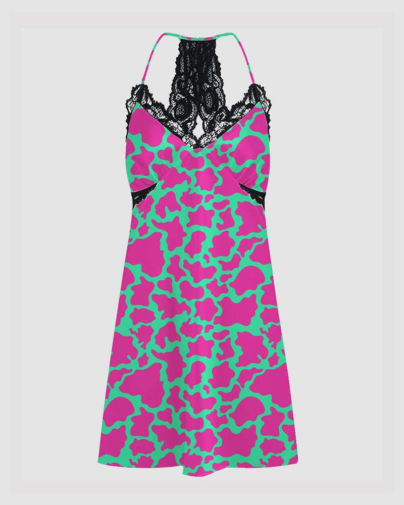 Women  Music Theme Graffiti Satin Suspender Pajamas
