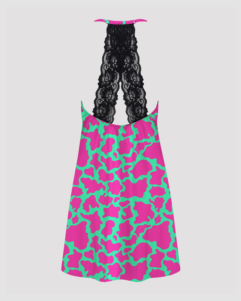 Women  Music Theme Graffiti Satin Suspender Pajamas