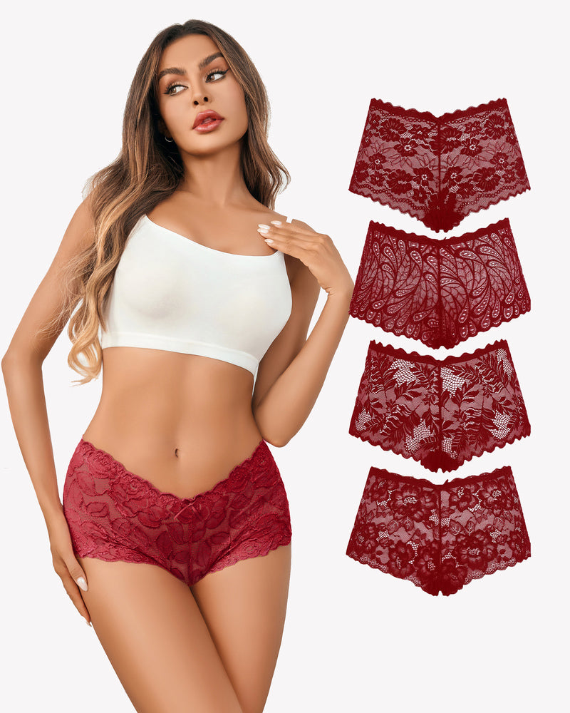 4 Pcs Floral Lace Panties Mid-rise Panty