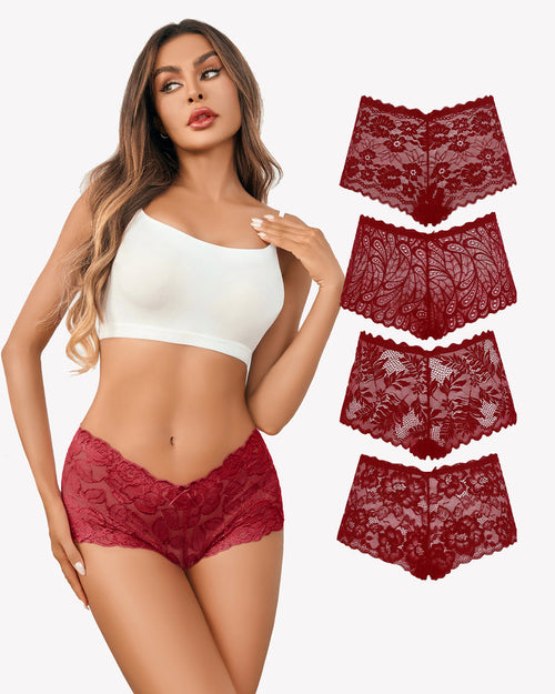 4 Pcs Floral Lace Panties Mid-rise Panty