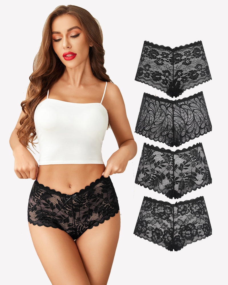 4 Pcs Floral Lace Panties Mid-rise Panty